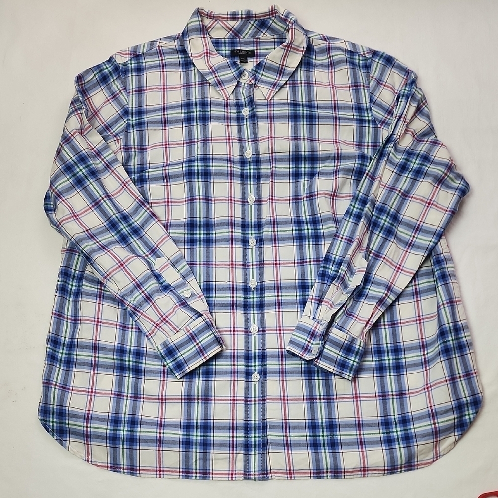 Talbots Plus Petite Women's Plaid Button Up Shirt Metallic Threads 1XP